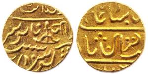 Jankoji Rao (AD 1827-1843), Lashkar Mint, Gold, 10.82 g, Mohur, in the name of Muhammad Sh