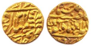 Ram Singh (AD 1857-1880), Gold, 10.93 g, Mohur, with the name of Queen Victoria, RY 34 (KM