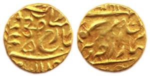 Umaid Singh, Gold, 10.98 g, Mohur, with the name of George V, Aum in Nagari on rev. Very F