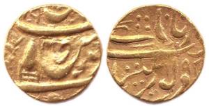 Bharpur Singh (AD 1846-1863), Gold, 10.10 g, Mohur, in the name of Guru Gobind Singh, VS 1