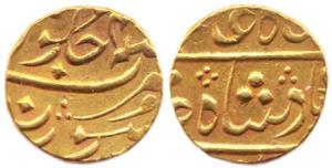 Surat Mint, Gold, 11.61 g, Mohur, in the name of Shah Alam II, RY 4(6), ND, issue of 1801-