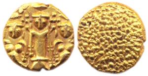 3-Svami Pagoda, Gold, 3.46 g, thee human figures, namely Tirupati Balaji in the centre and