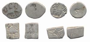 Post-Mauryan Punch-marked Coins, Silver (4), Karshapana, three-Human figures type, Series 