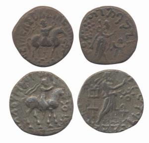 Indo-Scythians, Azes, Silver (2), Tetra Drachm, Horseman to right on obv, goddess on rev. 