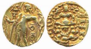 Guptas, Chandragupta II, Gold, Dinar, Archer type, king holding a bow and an arrow on obv,