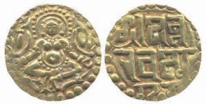 Paramaras of Malwa, Nara Varman (AD 1094-1133), Base Gold, 4 g, Dinar, seated Goddess Laks