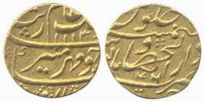 Aurangzeb, Gold, Mohur, Haiderabad Mint, AH 1113/46. About Extremely Fine..