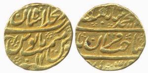 Muhammad Shah, Gold, Mohur, Shahjahanabad Mint, RY 12, Sahib-i-qiran type. Ex-mount, Fine+