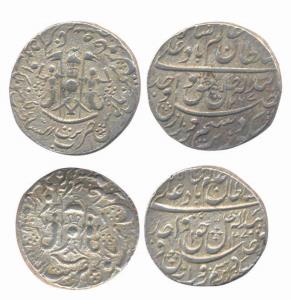 Wajid Ali Shah, Silver (2), Rupee, AH 1168 and 1170. Very Fine. (2)