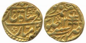 Gold, Mohur, in the name of Bahadur Shah II, Sawai Jaipur Mint, RY 12 (KM# 102). Very Fine