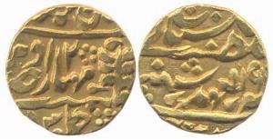 Man Singh (AD 1880-1922), Gold, 10.8 g, Mohur, with the name of George V, AD 19xx/2 (KM# 1