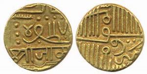 Jam Vibhaji, Gold, Kori, with the name of Muzaffar Shah III and Nagari Shri Jam, frozen AH