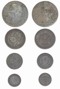 Colonial issues, Luiz (Ludwig) I, Silver (4), Set of 4: Rupee, 1/2, ¼ and 1/8 Rupee. Fine+