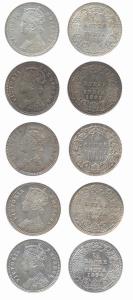 Victoria Empress, Silver (5), ¼ Rupee, 1896, 1897, 1898 (2), 1901. All UNC, Rare. (5)
