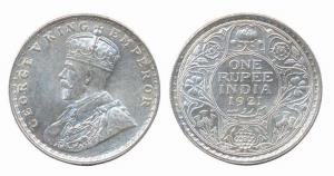 George V, Silver, Rupee, 1921, Bombay Mint. UNC, Scarce in this condition.