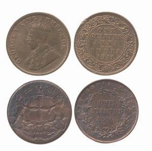 Copper (2), ¼ Anna, East India Company, 1858; George V, 1911. About UNC, Scarce. (2)