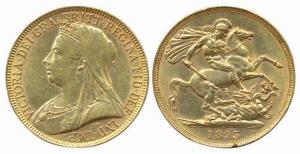 Great Britain, Victoria, Gold, 14 g, Double Souverign, 1893. A dent on edge otherwise Abou