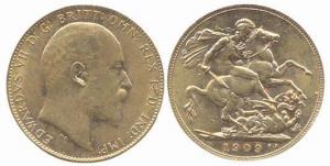 Great Britain, Edward VII, Gold, Sovereign (Guinea), 8 g, 1909. Extremely.