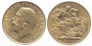 Great Britain, George V, Gold, Sovereign (Guinea), 8 g, 1912. Extremely Fine.