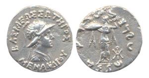 Indo-Greeks, Menander I (160-145 BC), Silver, Tetra Drachm, helmeted bust of the Emperor t