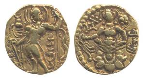 Guptas, Chandragupta II, Dinar, Archer type, king holding a bow in his left hand and looki