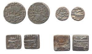 Akbar, Silver (4), Rupee, Ahmedabad, Lahore; Kalima issue and Mahmudi. Fine+ to Very Fine.