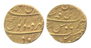 Jahandar Shah, Gold, Mohur, Shahjahanabad Mint, Abu al Fath type, AH 1124/Ahad. About Extr