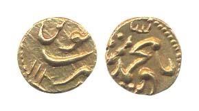 Muhammad Shah, Gold, ½ Pagoda, Guti Mint, AH 113x. Nearly complete mint name and the ruler