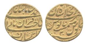 Muhammad Shah, Gold, Mohur, Shahjahanabad Mint, Sahib qiran type, RY 20. Very Fine.