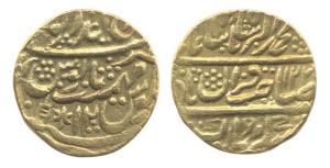 Muhammad Akbar II, Gold, Mohur, Brajinderpur Mint, AH 122x/12, katar and star mint marks. 