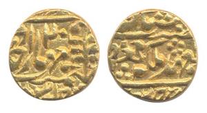 Madho Singh, Gold, Mohur, with the name of Victoria Queen, RY 20. Very Fine.
