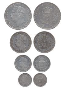 Colonial Issues, Luiz I (Ludwig), Silver, Set of 4: Rupee, 1/2, ¼ and 1/8 Rupee. Fine to V