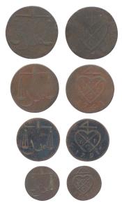 Set of 4: 1791: milled coinage, 2, 11/2, 1 and ½ Pice. Fine to About Very Fine, Scarce as 