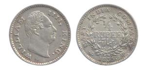 William IV, Silver, ¼ Rupee, 1835, F incused type. Very Fine, Scarce.