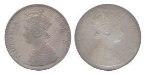 Queen Victoria, Silver, Rupee, obverse brockage (lakhi), nice deep & complete lakhi impres
