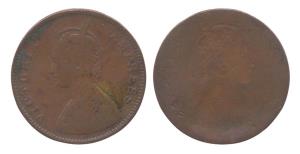 Queen Victoria, Copper, ½ Anna, obverse brockage (lakhi), Fine+, Rare.