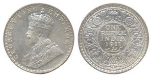 George V, Silver, 1911 Pig Rupee, Bombay Mint, Extremely Fine, Scarce.