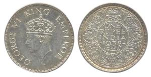 George VI, Silver, Rupee, 1938, Bombay Mint, Uncirculated, nice lusture, Scarce.