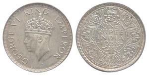 George VI, Silver, Rupee, 1938, Calcutta Mint. About UNC, Rare.