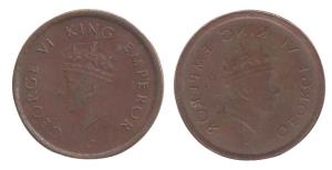 George VI, Copper, ¼ Anna. Obv Lakhi. Very Fine+, Scarce.