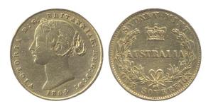 Australia, Victoria, Gold, 8 g, Sovereign (Guinea), Sydney Mint, 1864. Very Fine.