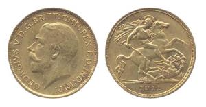 Australia, George V, Gold, 4 g, ½ Sovereign (1/2 Guinea), 1911. Very Fine+.