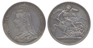 Great Britain, Queen Victoria, Crown, 1887, rev: St. George. Nice Very Fine.)