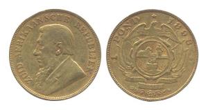 South Africa, Gold, 1 Pound, 1898. About Very Fine, Scarce