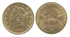 USA, Gold, 33.44 g, $ 20, 1896, Liberty head type. Very Fine+, Scarce.