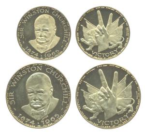 Churchill Medals, Gold (2), Sir Winston Churchill (1874-1965) Commemorative Medals, 23 g. 