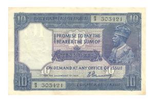 George V, Rupees 10, 2nd issue, 1925, signed H. Denning, (Jhun# 7.1). Without the usual pi