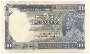 George V, Rupees 10, 3rd issue, 1933, signed J. W. Kelly, (Jhun #8.2). Slight tear on top 