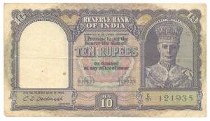 George VI, Rupees 10, 2nd issue, 1944, signed C. D. Deshmukh, (Jhun #6.1), Very Fine & the