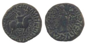 Indo-Scythians, Azes, Billon, Tetradrachm, Horseman type on obv, Nike on rev. Fine+.